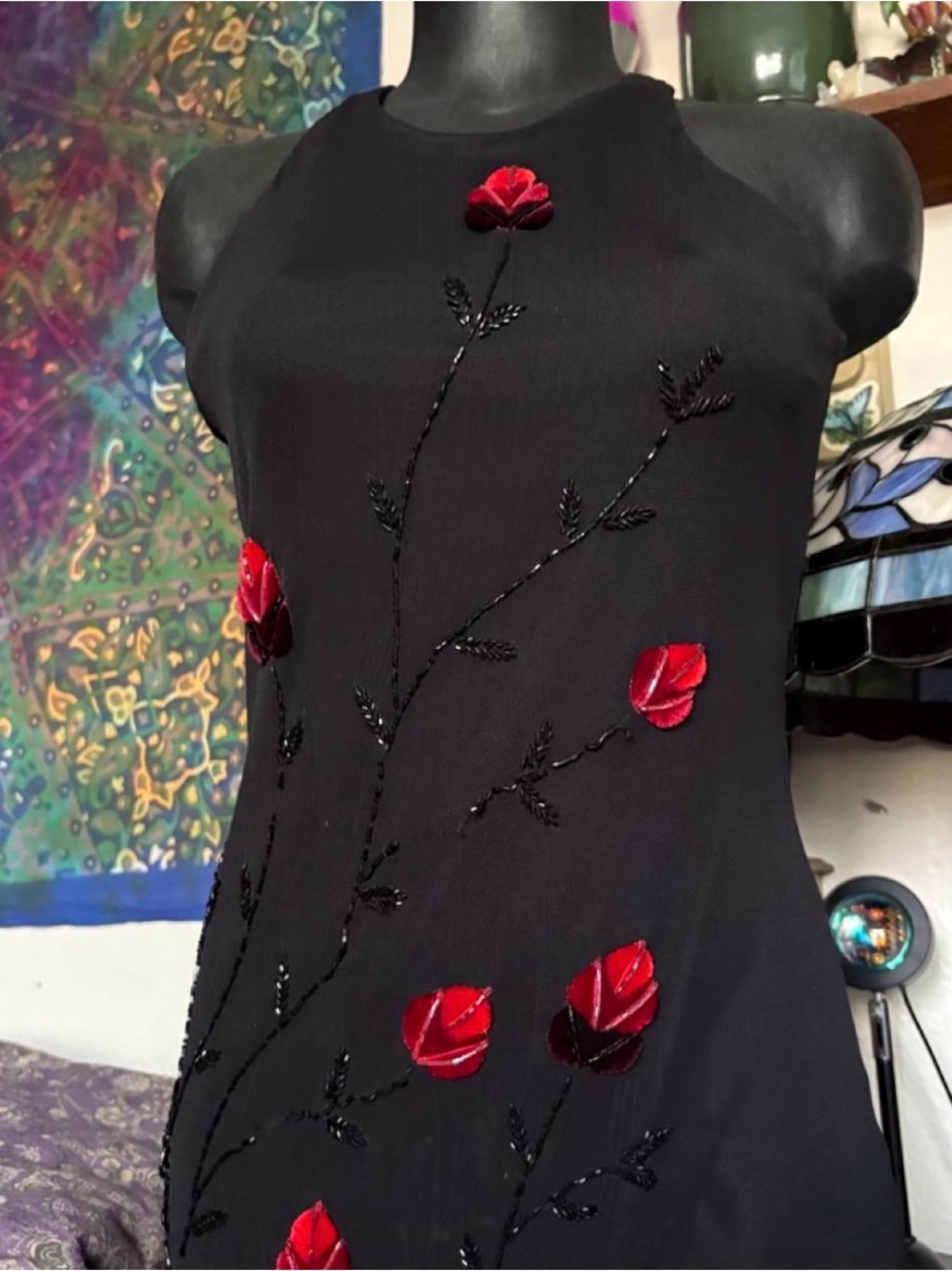 Homecoming Prom Cache Black Backless Dress with Red Floral Appliqués - Picture 2 of 7
